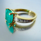 18kt Yellow Square Cut Emerald and Diamond Ring