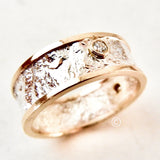 7mm Reticulated Silver and Gold Moonscape Ring with Diamonds Made to Order