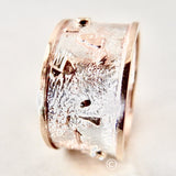 12mm Reticulated Silver and Gold Moonscape Ring with Diamonds Made to Order