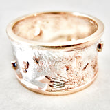12mm Reticulated Silver and Gold Moonscape Ring with Diamonds Made to Order