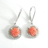 Moissante and Coral Rose Bud Dangle Earrings