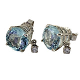 14kt Round Aquamarine Stud Earrings with Diamond Dangle Made to Order