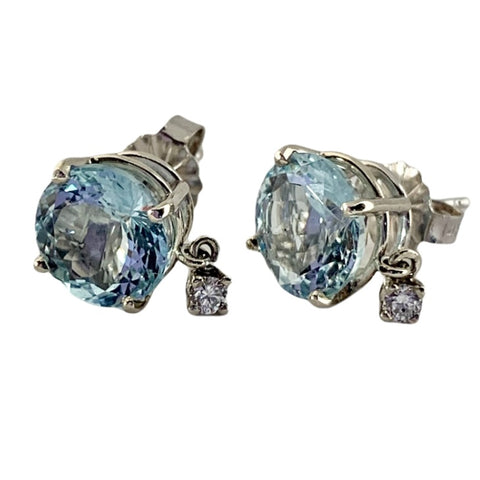 14kt Round Aquamarine Stud Earrings with Diamond Dangle Made to Order