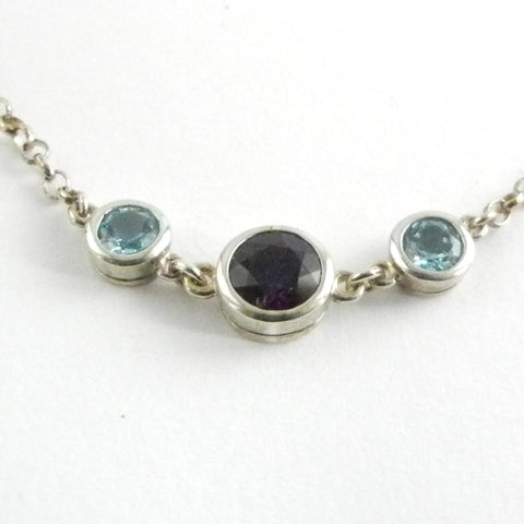 Silver Bezel set Necklace with Amethyst and Apatite