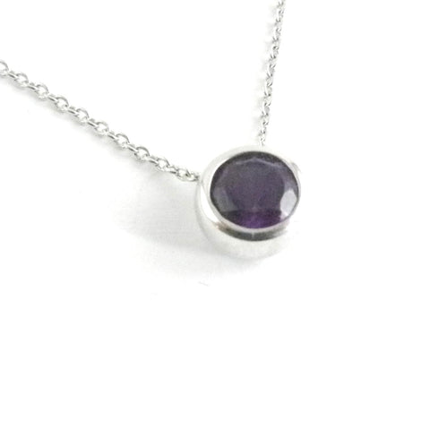 Silver Necklace with Bezel Set Ametyst