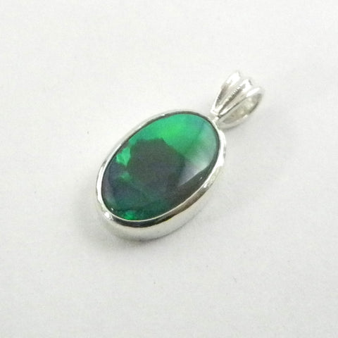 Oval Black Opal Doublet Silver Pendant