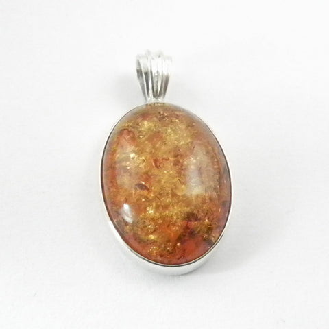 Oval Amber Silver Pendant
