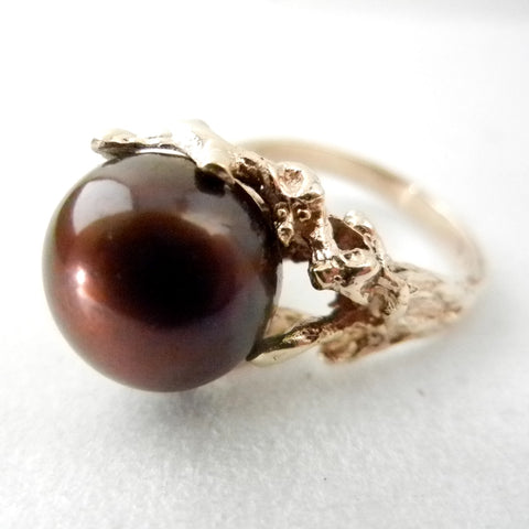 14ky Organic Ring set with a Bronze Pearl