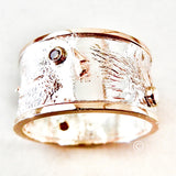 12mm Reticulated Silver and Gold Moonscape Ring with Diamonds Made to Order