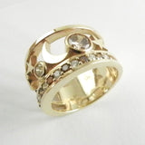 14kt Stars and Moon Ring with Clear and Cognac Diamonds