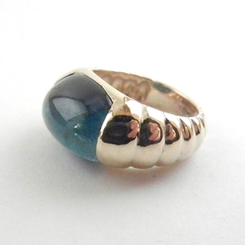 Blue Tigers Eye Cabochon Set in 14kt Gold Made to Order