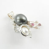 Orbit Pendant with 2 Pearls 5 Diamonds and 2 Ruby