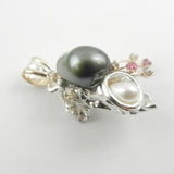 Orbit Pendant with 2 Pearls 5 Diamonds and 2 Ruby