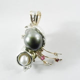 Orbit Pendant with 2 Pearls 5 Diamonds and 2 Ruby