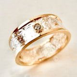 7mm Reticulated Silver and Gold Moonscape Ring with Diamonds Made to Order
