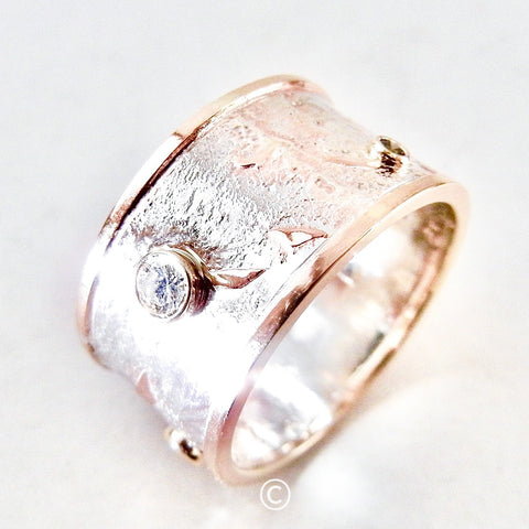 12mm Reticulated Silver and Gold Moonscape Ring with Diamonds Made to Order
