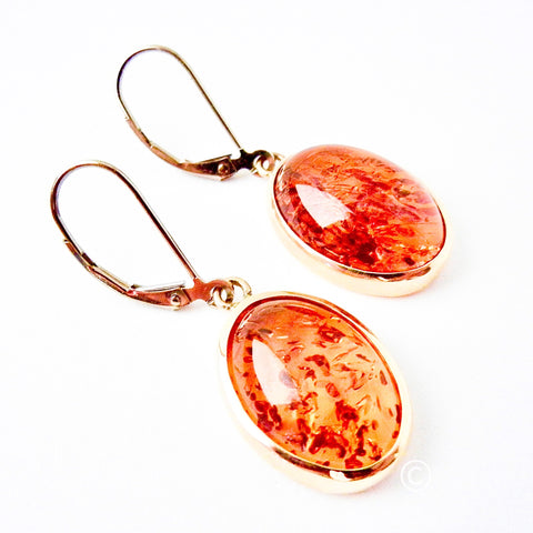 14kt Bezel Set Oval Amber Drop Earrings