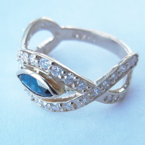 14kt Yellow Gold Diamond & Blue Topaz "Infinity" Ring