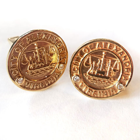 14kt Alexandria City Seal Cufflinks with Diamonds