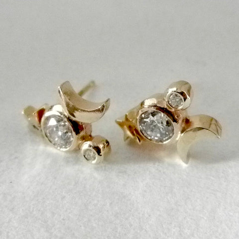 14kt Stars and Moon Earrings Made to Order