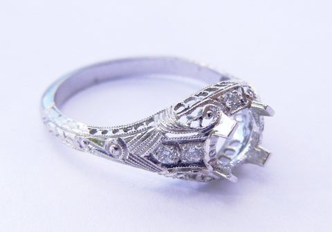 18kt White Gold Filigree Semi Mount