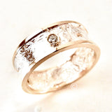 7mm Reticulated Silver and Gold Moonscape Ring with Diamonds Made to Order