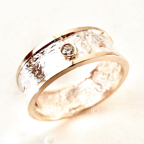 7mm Reticulated Silver and Gold Moonscape Ring with Diamonds Made to Order