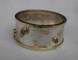 10mm Reticulated Silver and Gold Moonscape ring with 5 Gemstones Made to Order