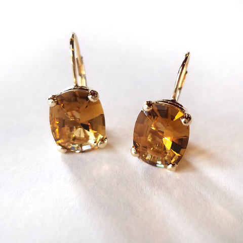 14kt Cushion Cut Citrine Leverback Earrings