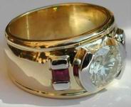 Wide Band Diamond and Ruby Ring