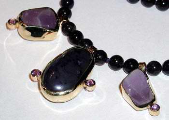 Bead Necklace With bezel set Pendants