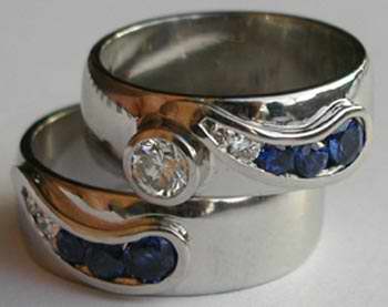 Platinum Diamond and Sapphire Wedding Set