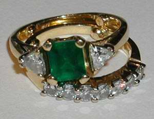 Emerald and Trillion Diamond Ring