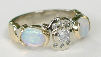 Diamond Ring with 2 Oval Opals