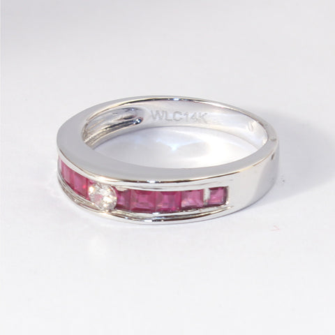 14kt Channel Set Ruby Band with Diamond Center