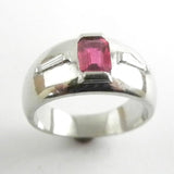 Platinum Band with Emerald Cut Ruby and Diamonds
