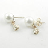 White Pearls Earrings With a Diamond Dangle