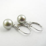 Custom design silver leverback earrings featuring grey tahitian pearls.