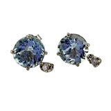 14kt Round Aquamarine Stud Earrings with Diamond Dangle