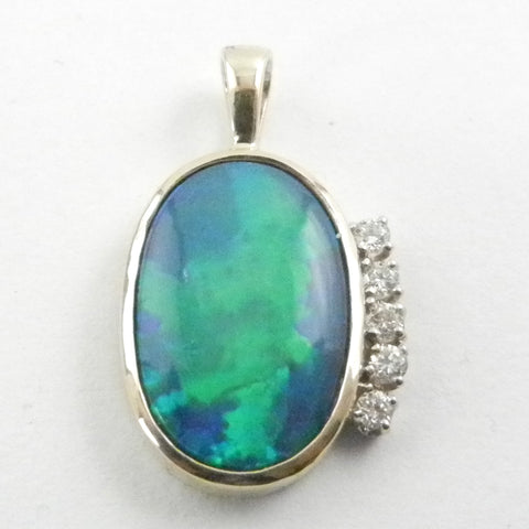 14ky Opal Pendant with .10CTW Diamonds
