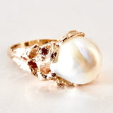 Baroque White Pearl set in a 14kt Organic Ring with Diamonds