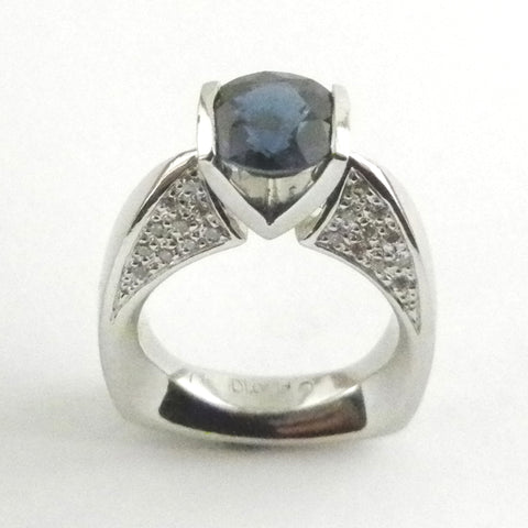 Platinum and Diamond Ring with Sapphire Center