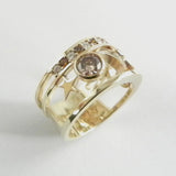 14kt Stars and Moon Ring with Clear and Cognac Diamonds