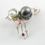 Orbit Pendant with 2 Pearls 5 Diamonds and 2 Ruby