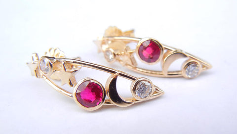 Moon & Stars Garnet & Diamond Earrings