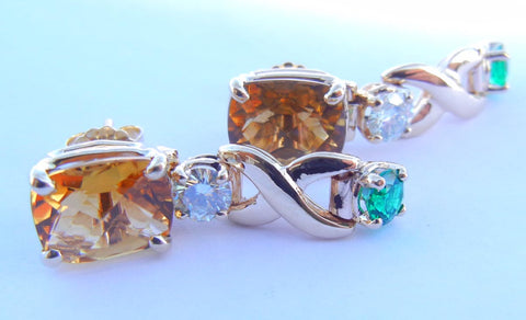 Citrine, Diamond & Emerald Earrings