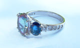 14kt White Gold Mystic Topaz, Sapphire & Diamond Engagement Ring