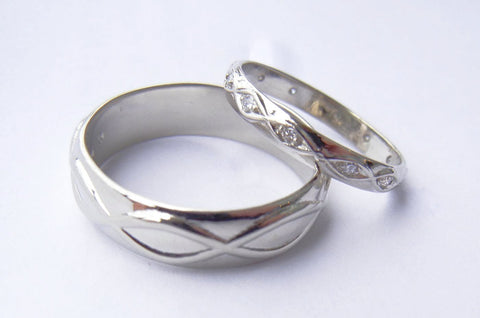 14kt White Gold His & Hers Coordinating Wedding Bands