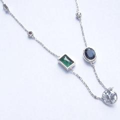 14kt White Gold Multi Stone Necklace with Center Diamond