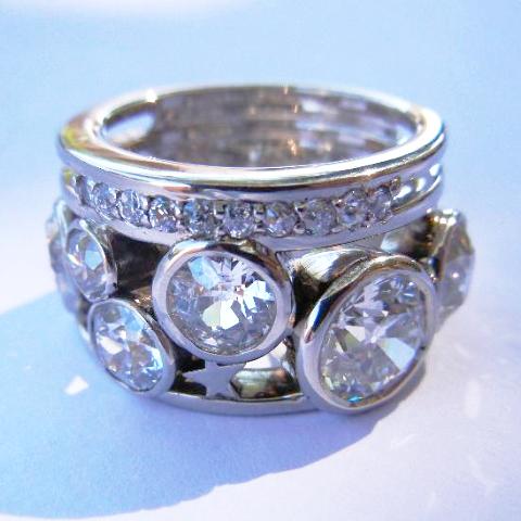 14kt White Gold Moon and Stars Diamond Ring